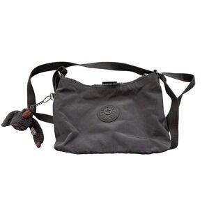 Kipling Crossbody Purse Gray Nylon Shoulder Bag‎ Monkey Keychain